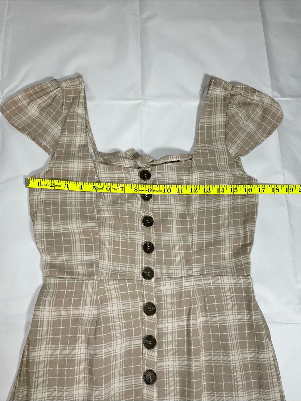 Trixxi Beige Plaid Midi Dress Women’s Medium Open Back Tie Cottagecore - Picture 10 of 13